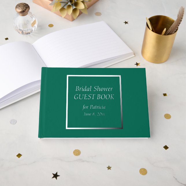 Emerald Green Simple Bridal Shower Guest Book (Front Open)
