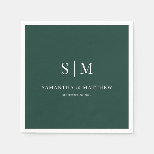 Emerald Green Simple Couple Initials Wedding Napkin (Front)