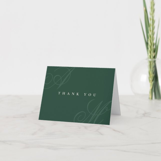 Emerald Green Simple Minimal Wedding Thank You Card (Front)