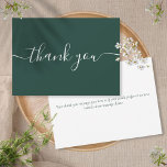 Emerald Green Simple Modern Elegant Script Thank You Card<br><div class="desc">Simple modern elegant emerald green script thank you card. You can personalise with your own thank you message on the reverse or if you would prefer to add your own handwritten message simply delete the text. A perfect way to say thank you! Designed by Thisisnotme©</div>