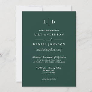 Emerald Green Simple Monogram All In One Wedding Invitation