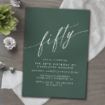 Emerald Green | Simple Script Formal 50th Birthday Invitation<br><div class="desc">Formal 50th birthday invitations with "fifty" text in a calligraphy script. White font on a dark green background.</div>
