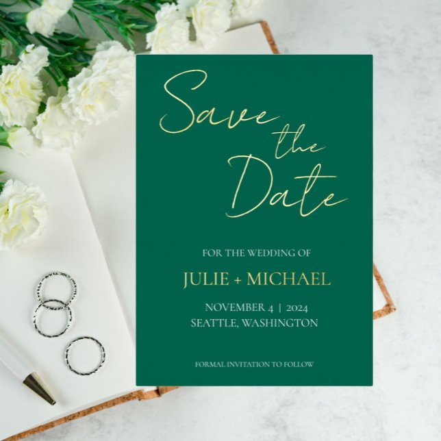 Emerald Green Simple Style Wedding Save the Date (In Situ Wedding)