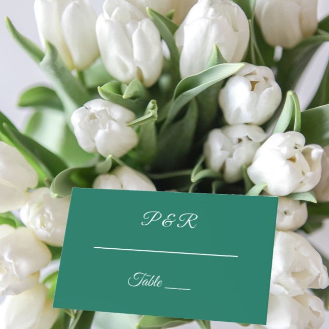 Emerald Green Simple Stylised Script Wedding Place Card (In Situ Wedding)