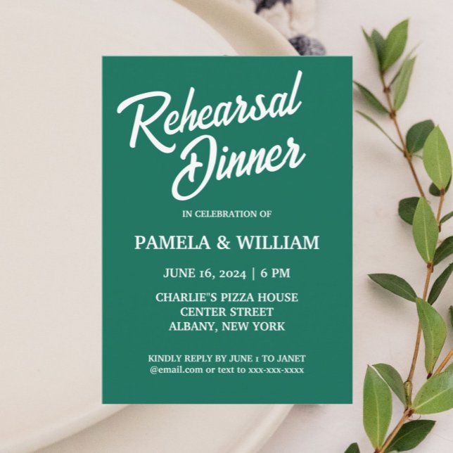 Emerald Green Simple Wedding Rehearsal Dinner Invitation (In Situ Wedding)