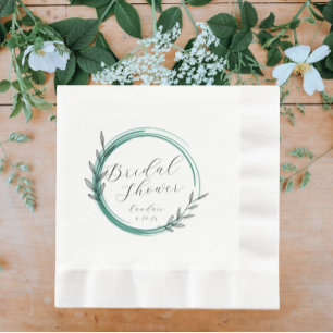 Emerald Green Simple Wreath Bridal Shower Napkin