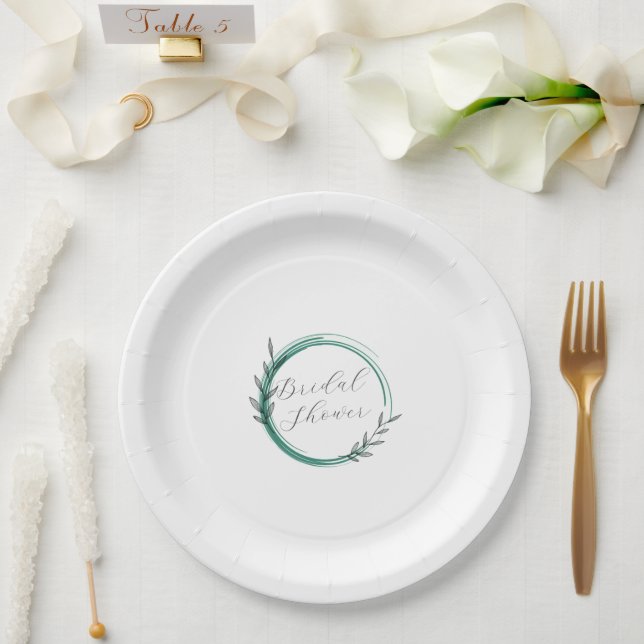 Emerald Green Simple Wreath Bridal Shower Paper Plate (Wedding)