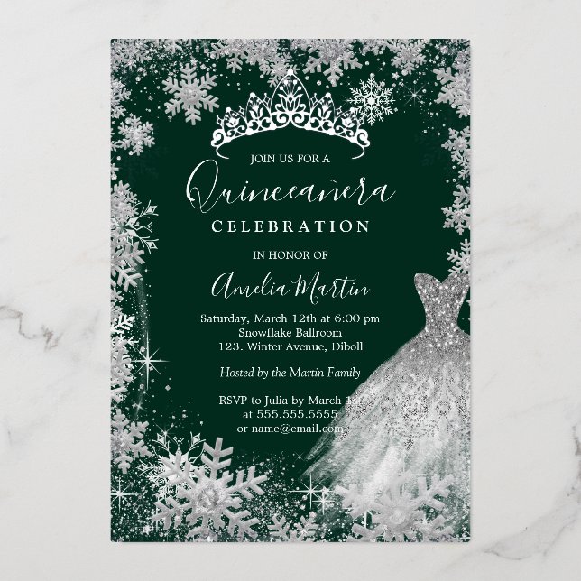 Emerald Green Snowflake Winter Quinceanera  (Front)