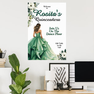 Emerald Green Spanish 15th Birthday Quinceanera Poster