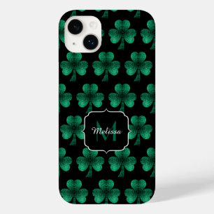 Emerald Green Sparkles Shamrock black Monogram Case-Mate iPhone 14 Plus Case