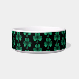Emerald Green Sparkles Shamrock pattern black Bowl