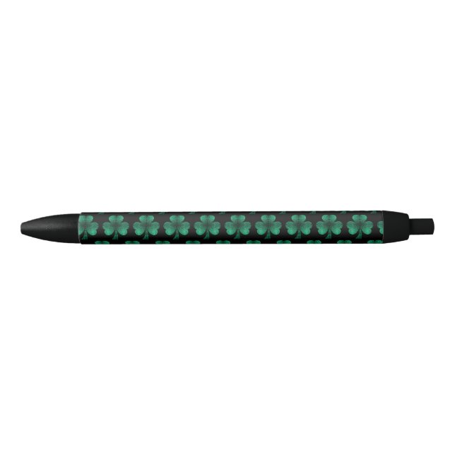 Emerald Green Sparkles Shamrock pattern black Ink Pen (Front)