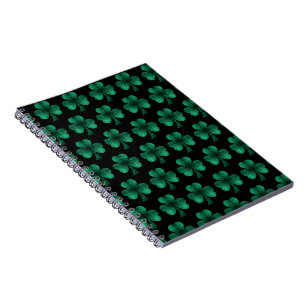 Emerald Green Sparkles Shamrock pattern black Notebook