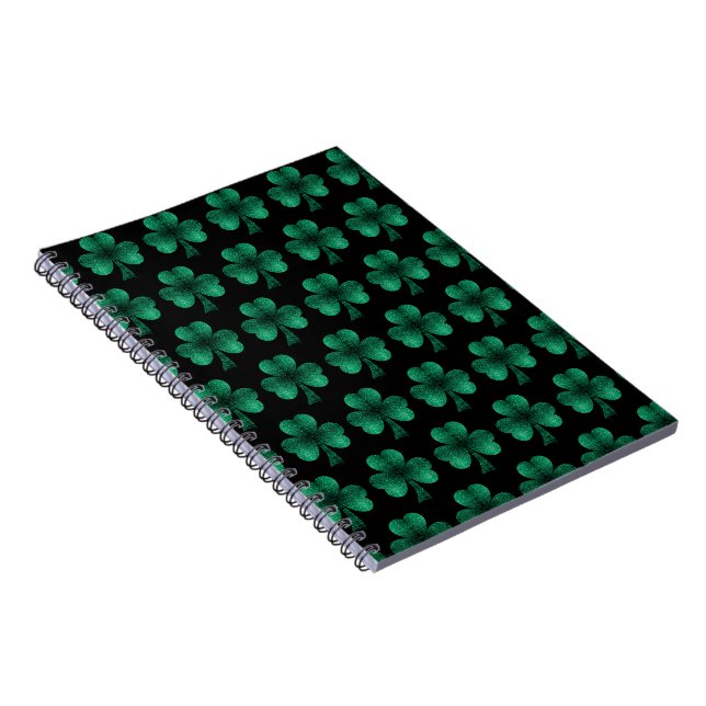 Emerald Green Sparkles Shamrock pattern black Notebook (Right Side)