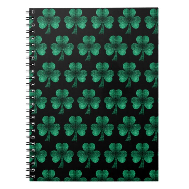 Emerald Green Sparkles Shamrock pattern black Notebook (Front)