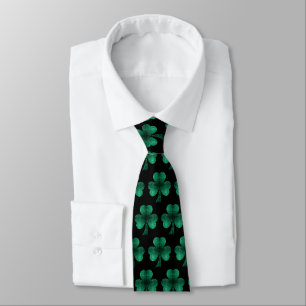 Emerald Green Sparkles Shamrock pattern black Tie