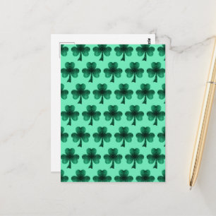 Emerald Green Sparkles Shamrock pattern turquoise  Postcard