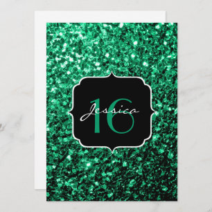Emerald Green sparkles Sweet 16 Invitation