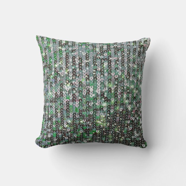 Emerald green sparkling glitter sequins cushion (Front)