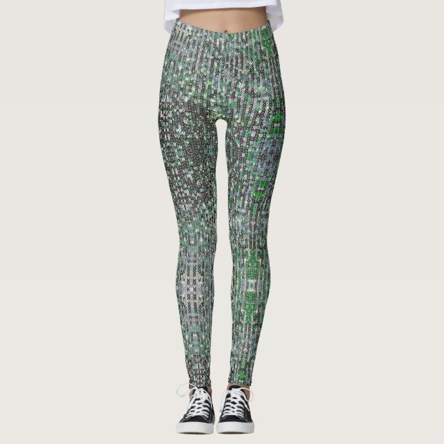 Emerald green sparkling glitter sequins leggings (Front)