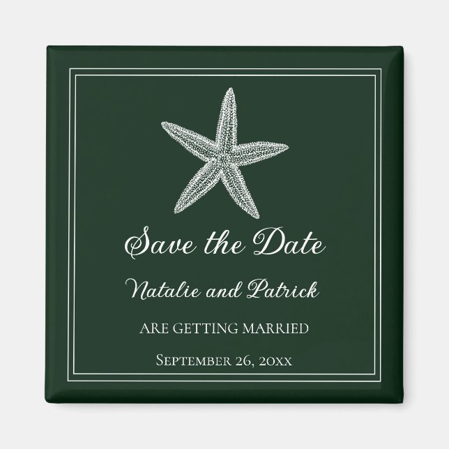 Emerald Green Starfish Save the Date Magnet (Front)