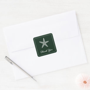 Emerald Green Starfish Thank You Stickers