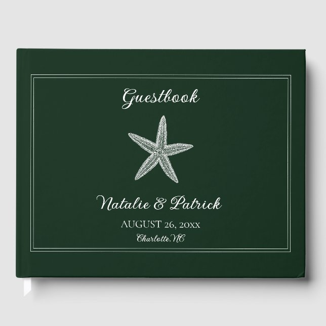 Emerald Green Starfish Wedding Guest Book (Front)