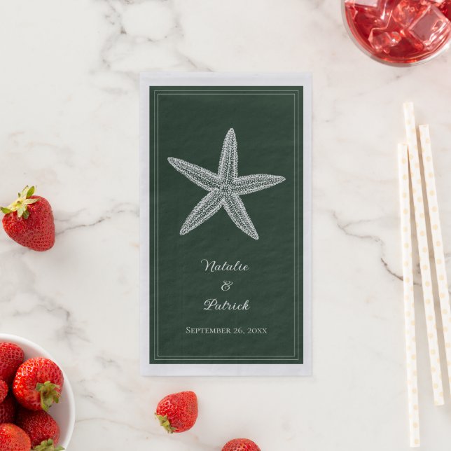Emerald Green Starfish Wedding Napkin (Insitu)