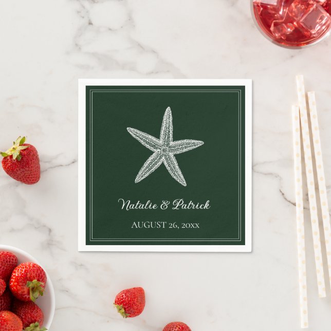 Emerald Green Starfish Wedding Napkin (Insitu)