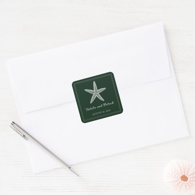Emerald Green Starfish Wedding Stickers (Envelope)