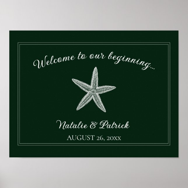 Emerald Green Starfish Wedding Welcome Poster (Front)