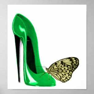Emerald Green Stiletto and Butterfly Art Poster