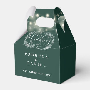 Emerald Green String Lights Floral Wedding Favour Box