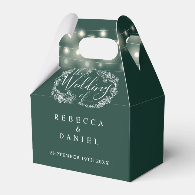 Emerald Green String Lights Floral Wedding Favour Box (Front Side)