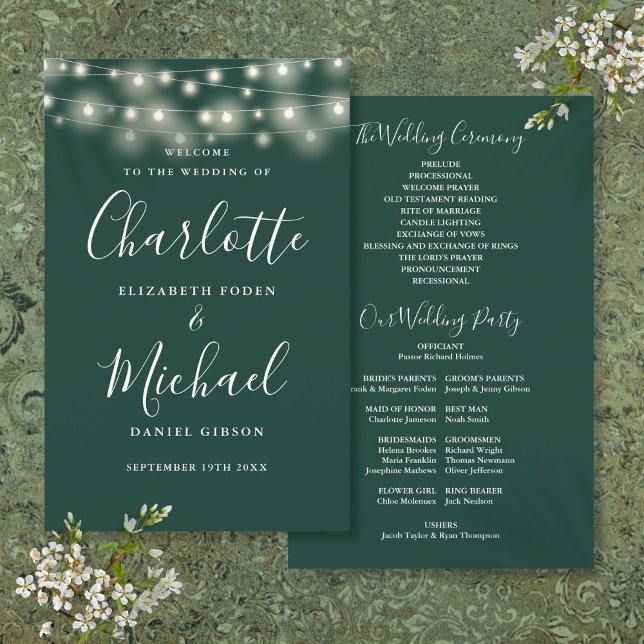 Emerald Green String Lights Wedding Program (Emerald Green String Lights Wedding Program)