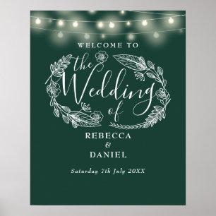 Emerald Green String Lights Wedding Welcome Sign