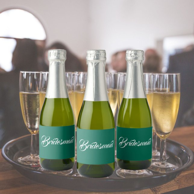 Emerald Green Stylised Script Wedding Bridesmaid Sparkling Wine Label (In Situ Wedding)