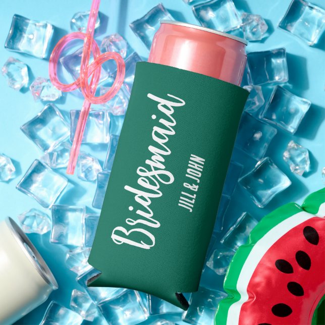 Emerald Green Stylised Wedding Bridesmaid Seltzer Can Cooler (In Situ Summer)