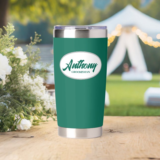 Emerald Green Stylised Wedding Groomsman Insulated Tumbler (Wedding (Rotated))