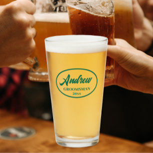 Emerald Green Stylised Wedding Groomsman Name Glass