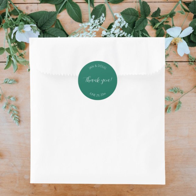 Emerald Green Stylised Wedding Thank You Classic Round Sticker (In Situ Wedding)