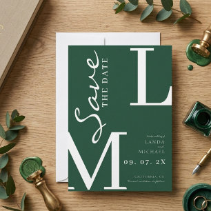 Emerald Green Stylish monogram wedding Save The Date