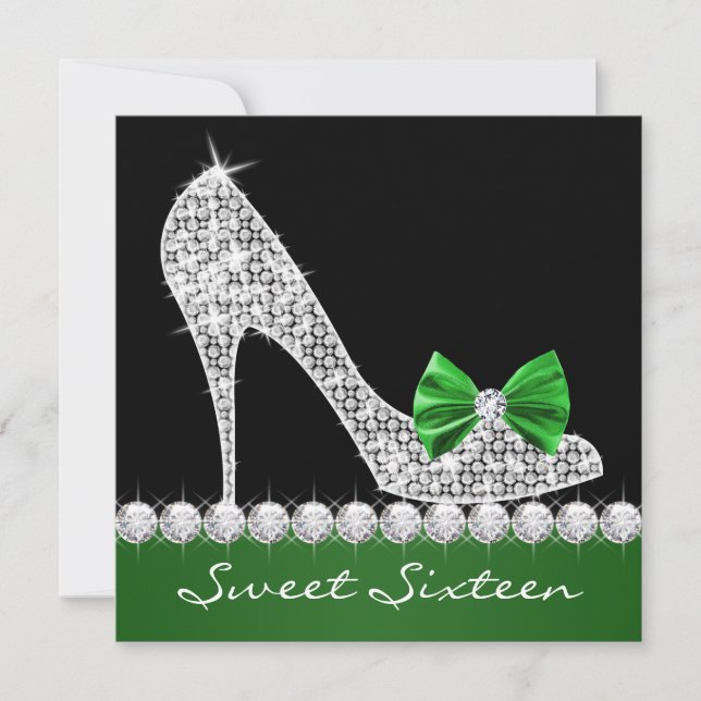 Emerald Green Sweet Sixteen Birthday Party Invitation (Front)