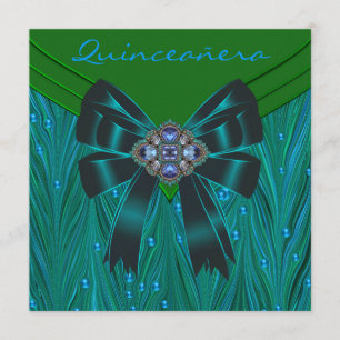 Emerald Green Teal Blue Quinceanera Invitation