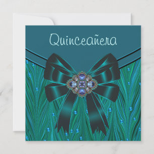 Emerald Green Teal Blue Quinceanera Invitation