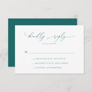 Emerald Green Teal Minimalist Modern Wedding RSVP Card