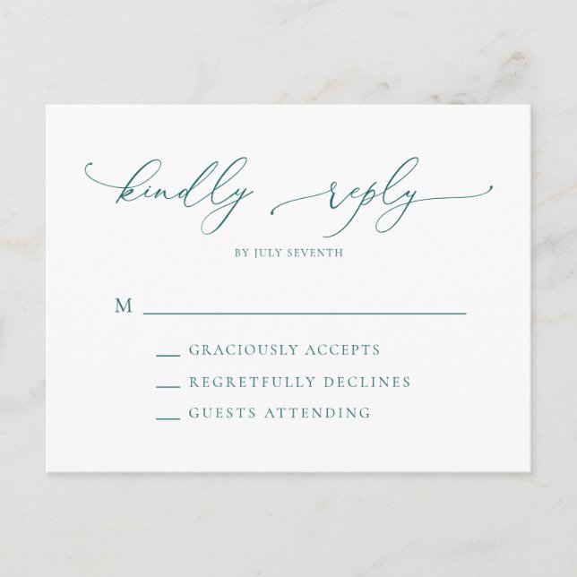 Emerald Green Teal Minimalist Modern Wedding RSVP Postcard (Front)