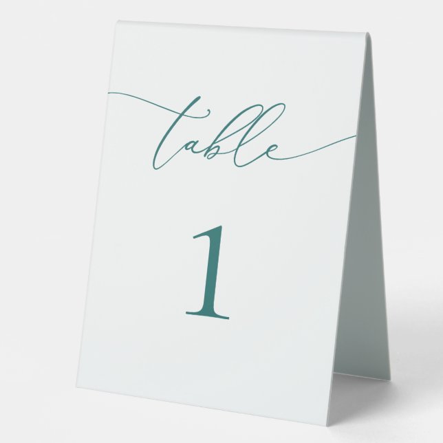 Emerald Green Teal Minimalist Wedding Table Number (Front)