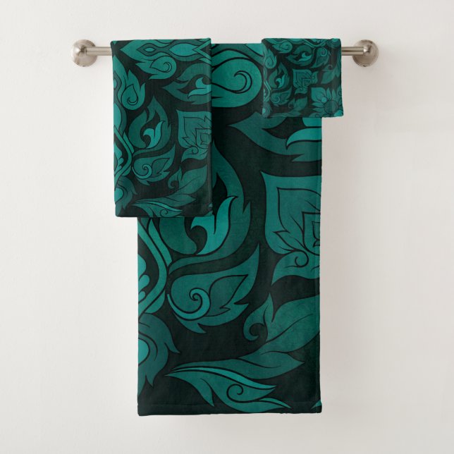 Emerald Green Thai Ornament Bath Towel Set (Insitu)