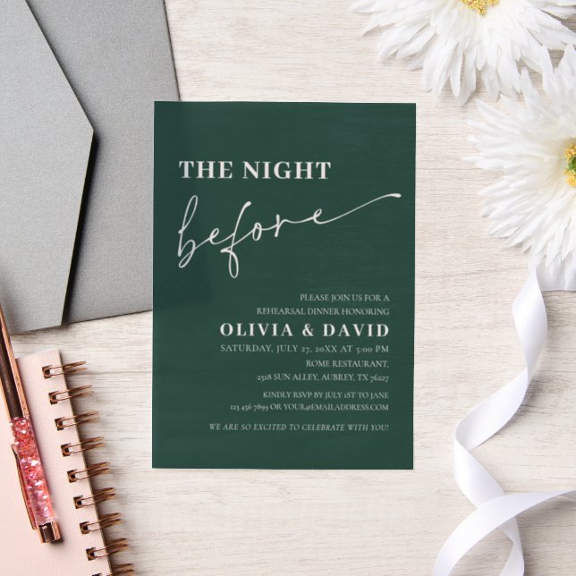 Emerald Green The Night Before Rehearsal Dinner Vellum Invitations (Wedding)